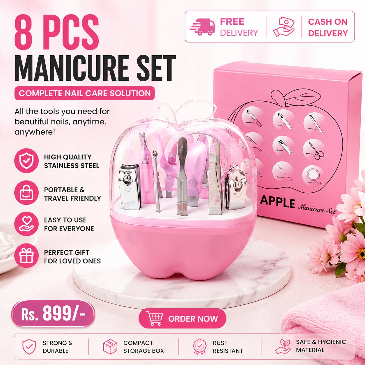 Apple 8-Piece Manicure & Pedicure Kit β Pink
