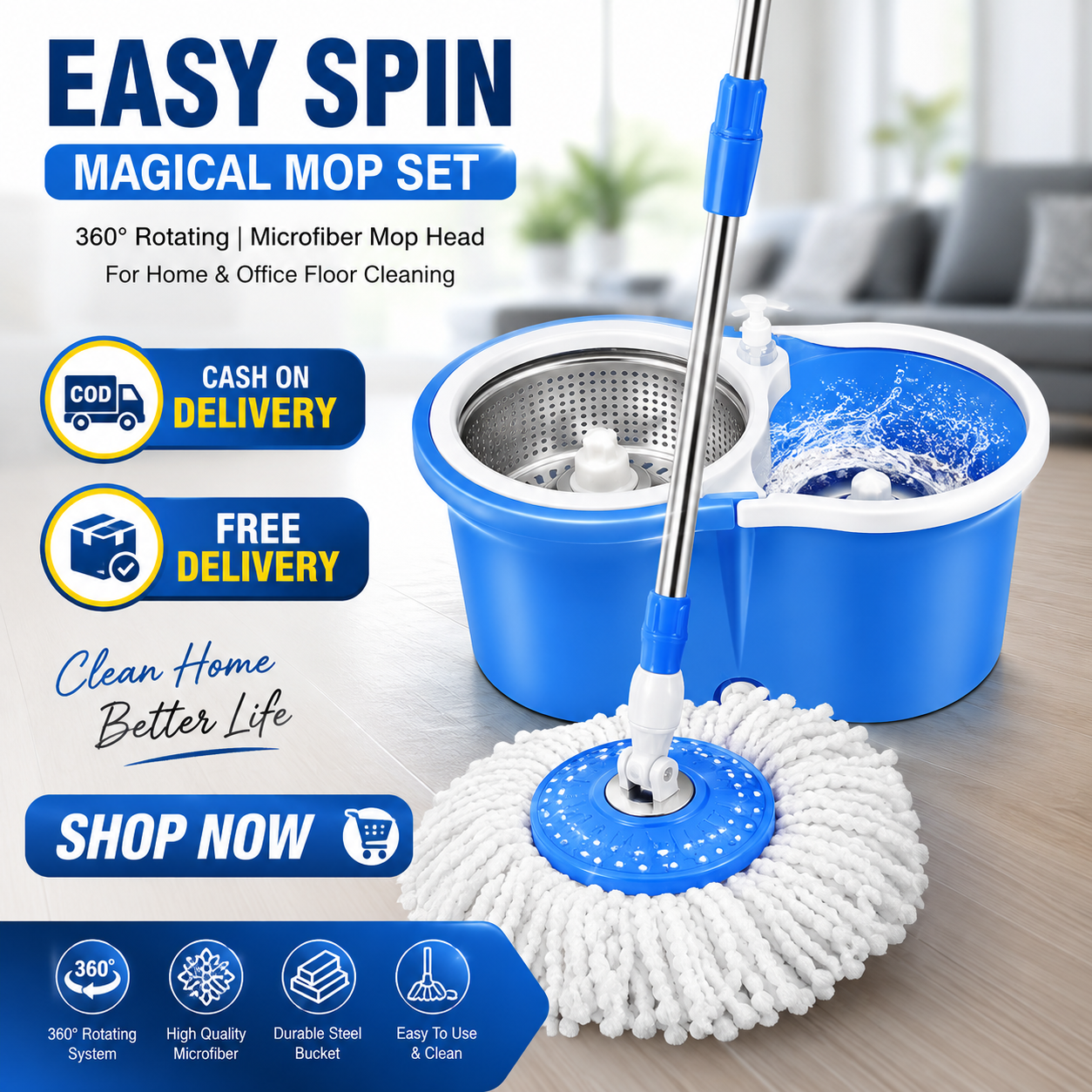 Easy Spin 360° Mop & Steel Bucket Set