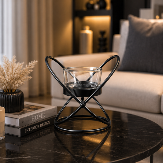 Elegant Black Metal Candle Holder | Modern Home Décor (9×8×11cm)