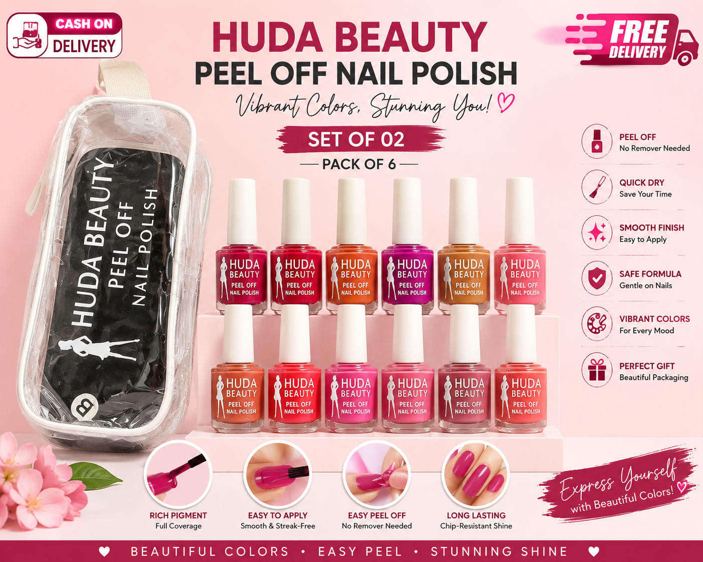 Huda Beauty Peel Off Nail Polish Set β Pack of 6