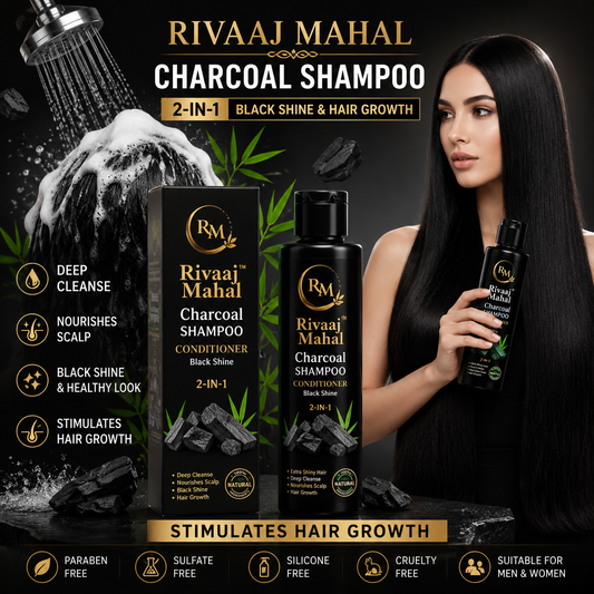 🖤 Rivaaj Mahal 2-in-1 Charcoal Shampoo – Black Shine Formula 🖤