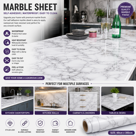 🖤 Black Marble Self-Adhesive Sheet for Kitchen Countertops & Walls