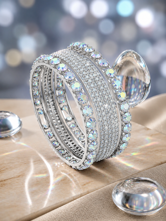 β¨ Modern Gold Plated Crystal Kara Bangle Set of 6