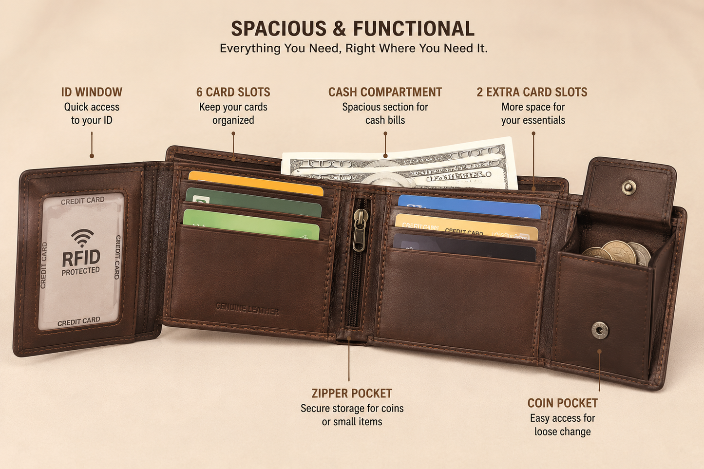 ✨Premium RFID Leather Wallet for Men ✨