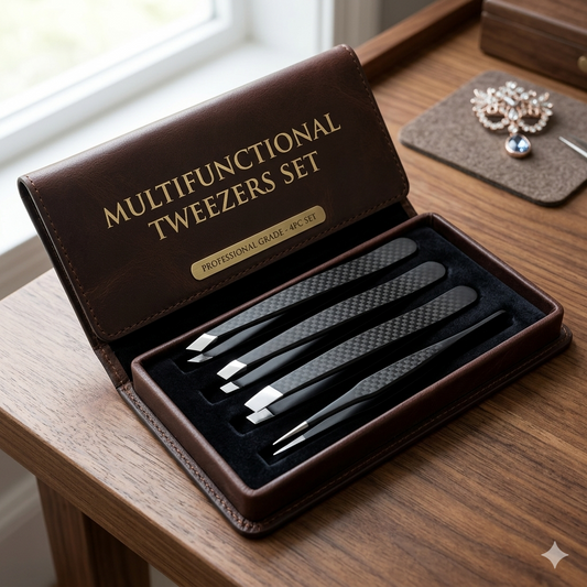 🖤 5-Piece Stainless Steel Tweezers Set – Professional Precision Grooming Kit 🖤