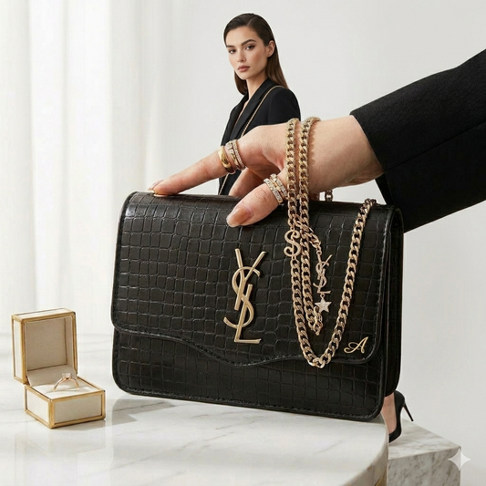 👜 Black Luxury Crossbody Bag with Gold Chain Strap – Elegant Women's Shoulder Purse
