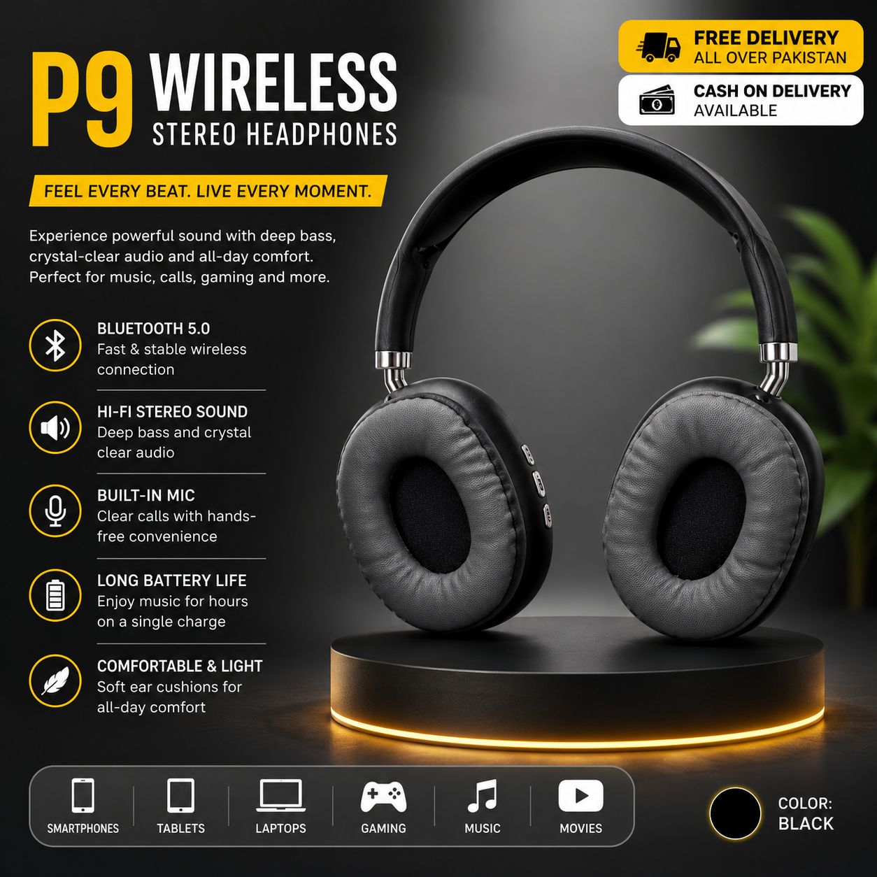P9 Over-Ear Bluetooth Headphones