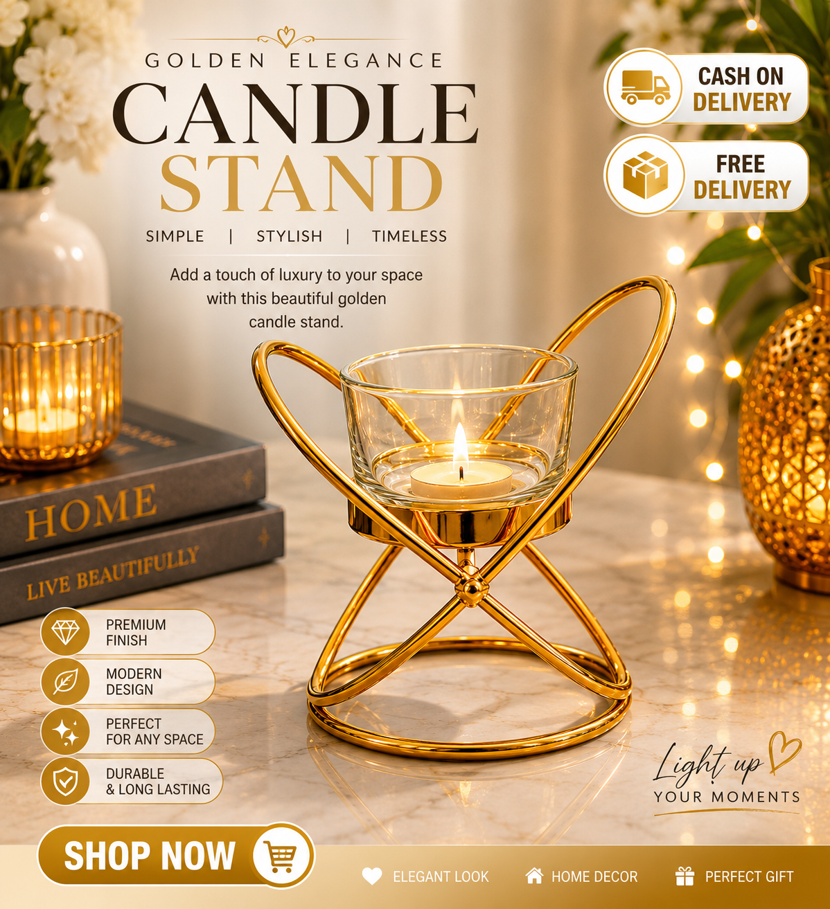 Elegant Black Metal Candle Holder | Modern Home Décor (9×8×11cm)