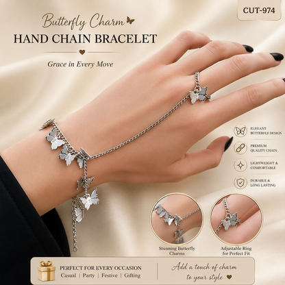 🌸 Silver Butterfly Hand Chain Bracelet for Women ✨