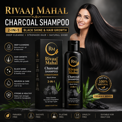🖤 Rivaaj Mahal 2-in-1 Charcoal Shampoo – Black Shine Formula 🖤