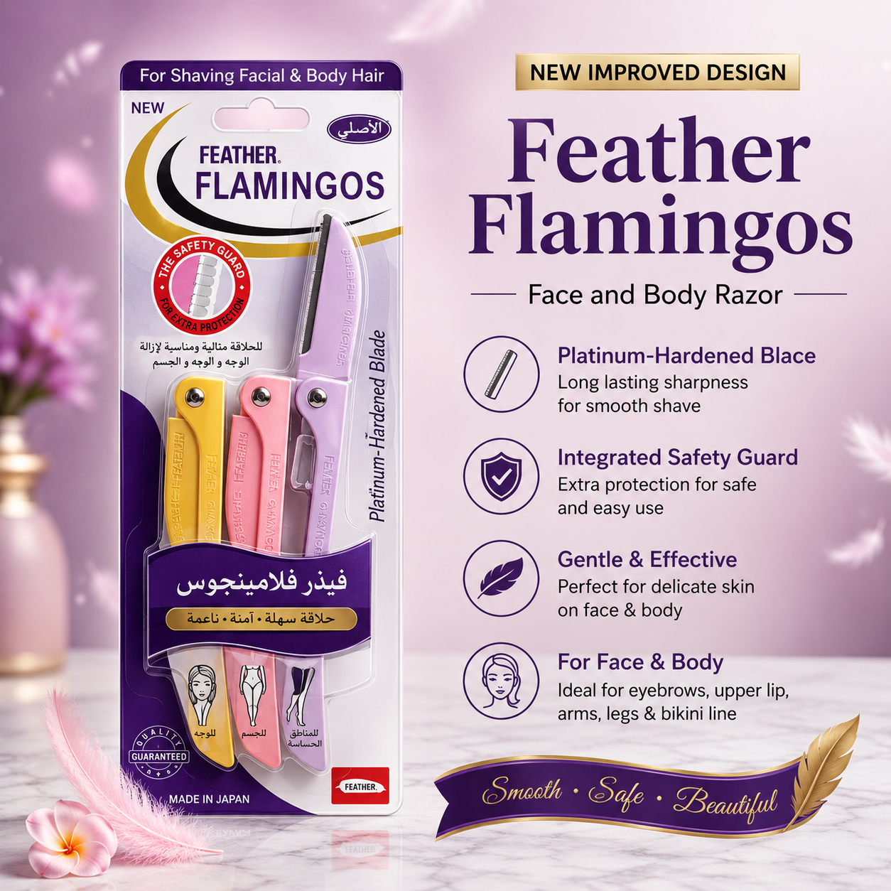 🌸 Feather Flamingos Face & Body Razor Pack of 3 🌸