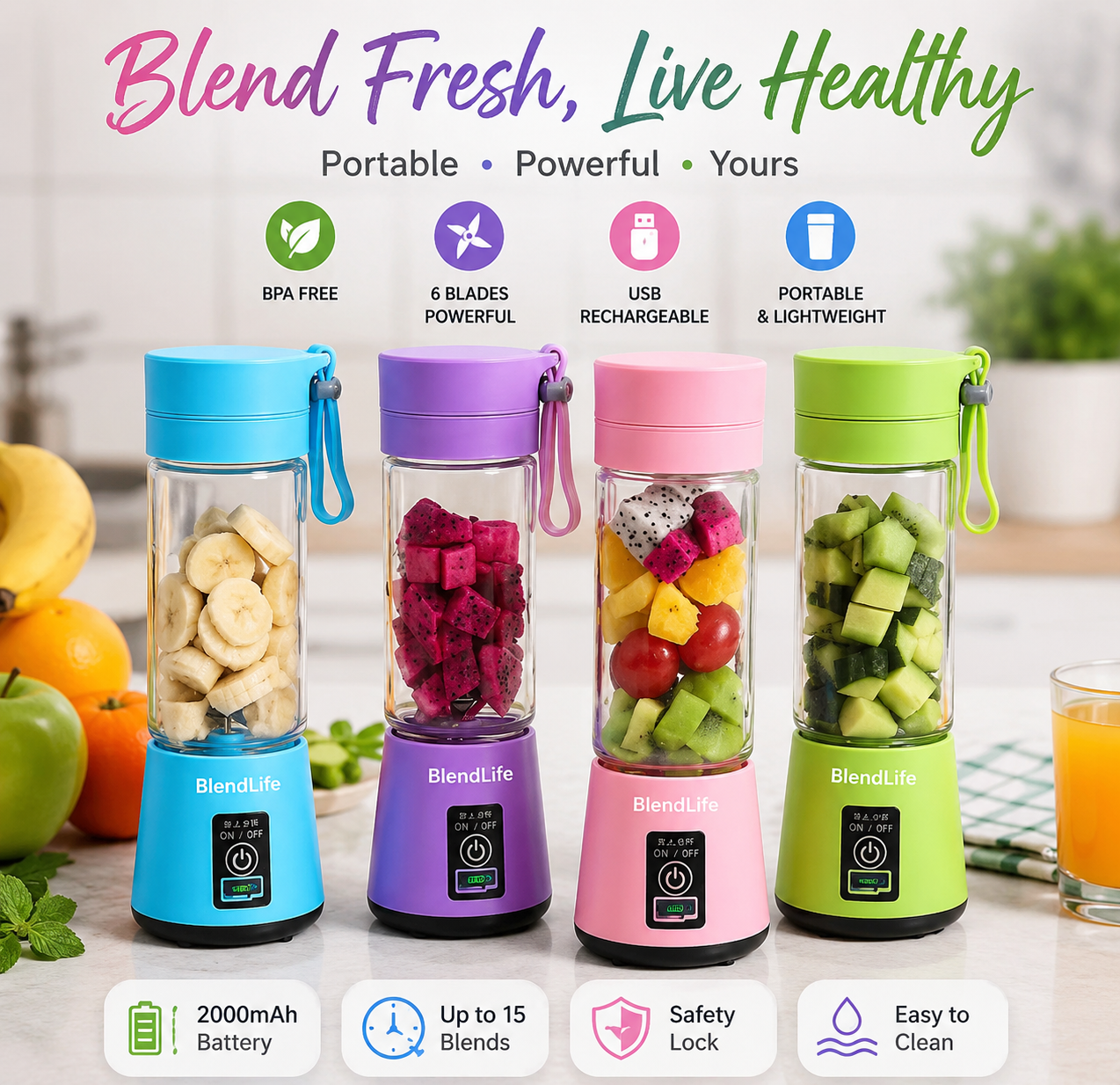 🥤 Electric Portable Juicer Blender – Fresh Juice Maker (Green)