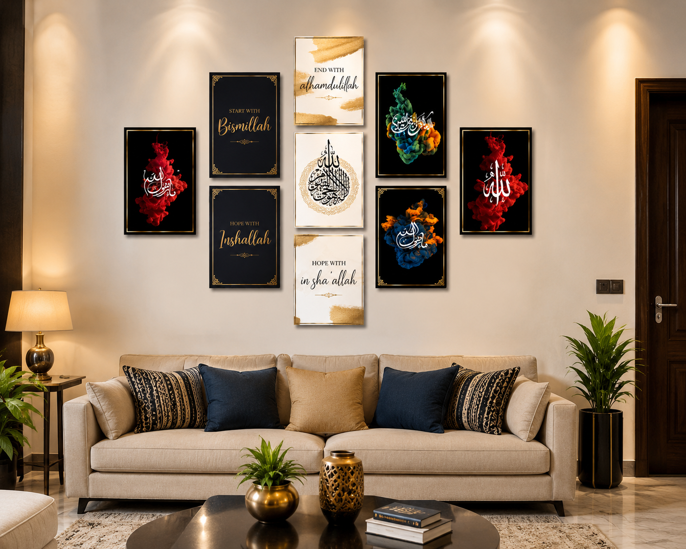 9 Pcs Islamic Wall Art Wooden Tiles Set