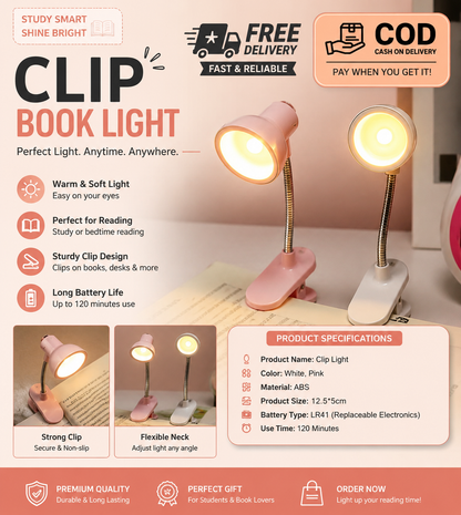 Mini Clip-On LED Book Light – Portable Reading Lamp