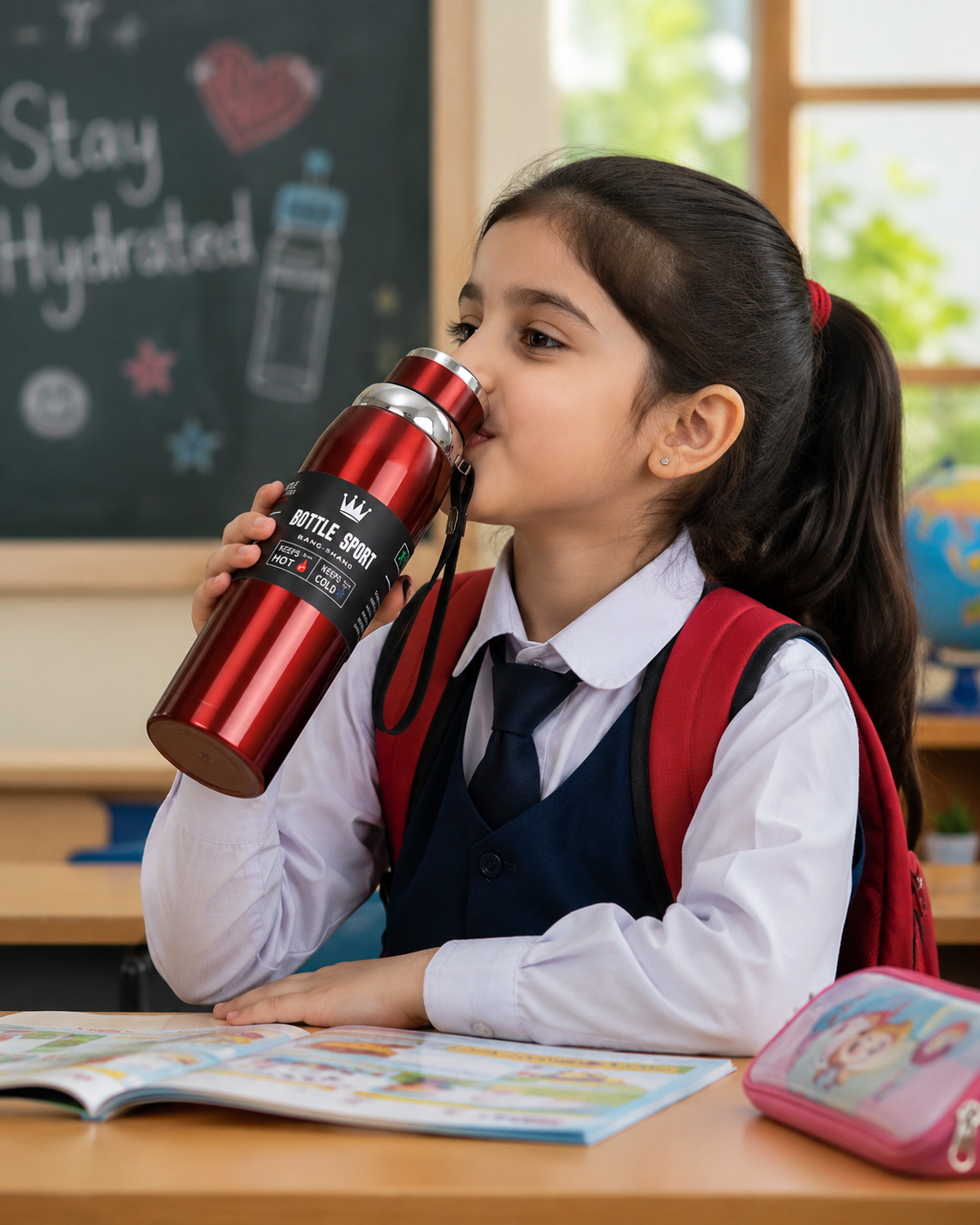 Premium Stainless Steel 500ML Travel Water Bottle | Hot & Cold Vacuum Flask (Black & Red)