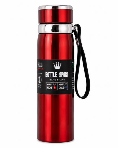 Premium Stainless Steel 500ML Travel Water Bottle | Hot & Cold Vacuum Flask (Black & Red)