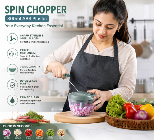 Premium 300ml Manual Spin Chopper – Multi-Purpose Kitchen Food Processor