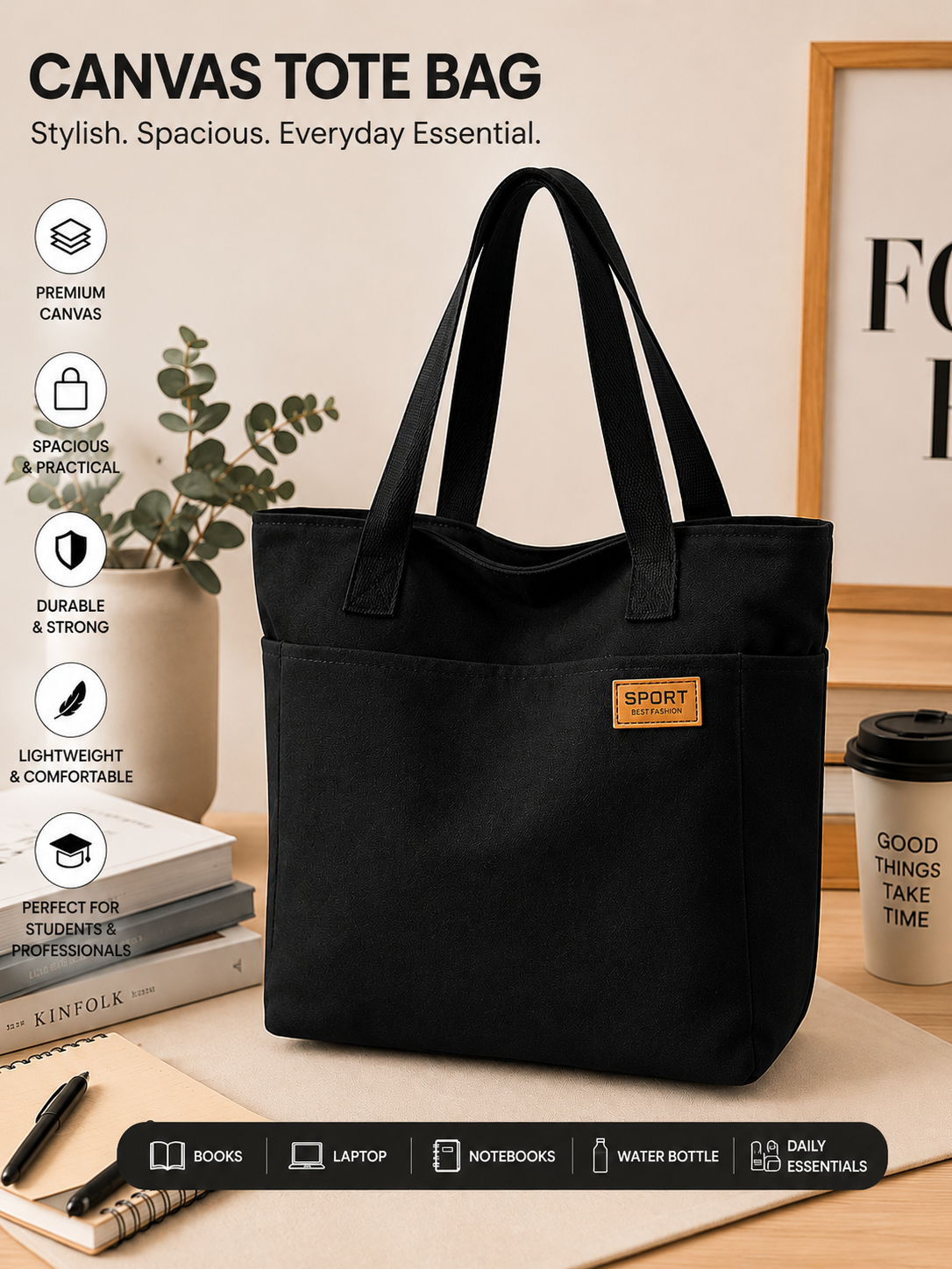 👜 Premium Canvas Tote Bag for Students & Professionals