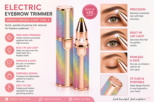 Flawless Electric Eyebrow Trimmer with Built-in Light ✨ – Portable & Painless Hair Remover
