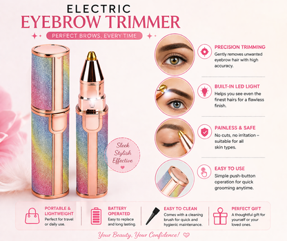 Flawless Electric Eyebrow Trimmer with Built-in Light ✨ – Portable & Painless Hair Remover