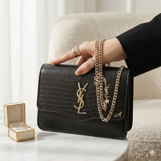 👜 Black Luxury Crossbody Bag with Gold Chain Strap – Elegant Women's Shoulder Purse