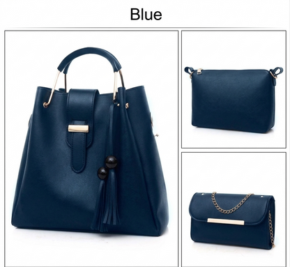 👜 Luxury Blue 3-Piece Rexine Handbag Set for Women