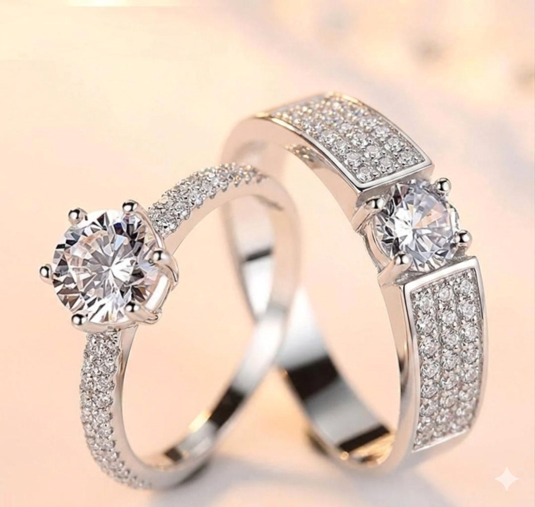 ✨Silver Plated Couple Rings Set – Adjustable Elegant Jewelry for Couples 💍❤️