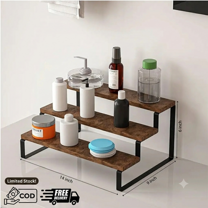 Premium 3-Layer Wooden Kitchen Rack Shelf Organizer | Multi-Purpose Countertop Storage Stand