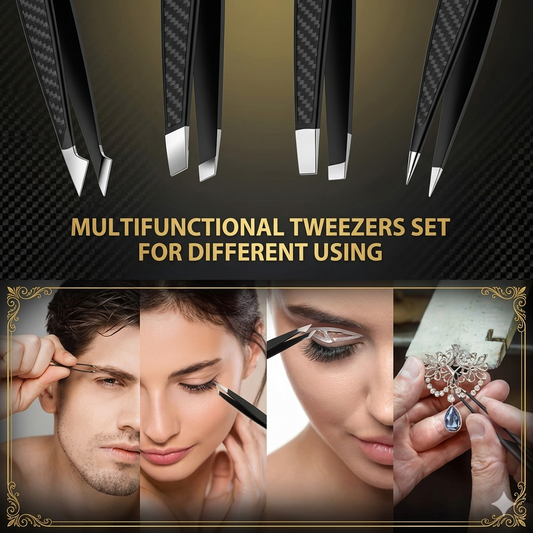 🖤 5-Piece Stainless Steel Tweezers Set – Professional Precision Grooming Kit 🖤