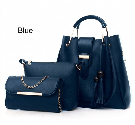 👜 Luxury Blue 3-Piece Rexine Handbag Set for Women