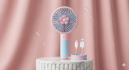 🌸 Portable Foldable Neck Fan – USB Rechargeable Hands-Free Fan (Pink)