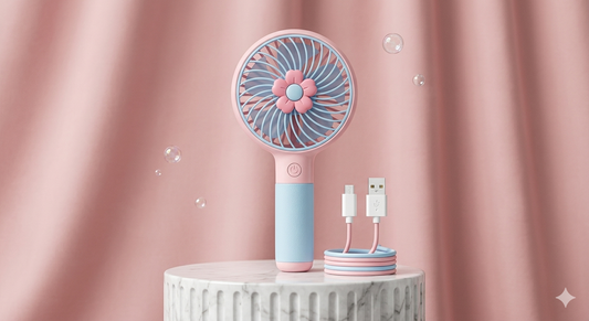 🌸 Portable Foldable Neck Fan – USB Rechargeable Hands-Free Fan (Pink)