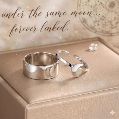 🌙 Silver Moon Couple Rings Set – 2 Pcs Adjustable Alloy Rings