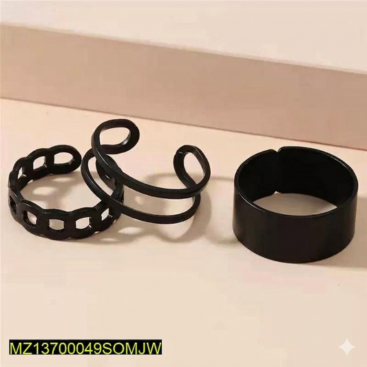 💍 Black Hip Hop Adjustable Rings Set – 3 Pcs Matte Finish for Men