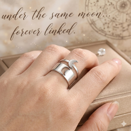 🌙 Silver Moon Couple Rings Set – 2 Pcs Adjustable Alloy Rings