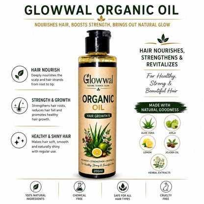 🌿 Glowwal Organic Hair Growth Oil 200ml | Natural Hair  Formula 💚